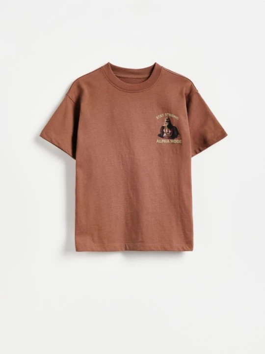 Zdjęcie produktu Reserved - T-shirt z nadrukiem - ciemnobrązowy