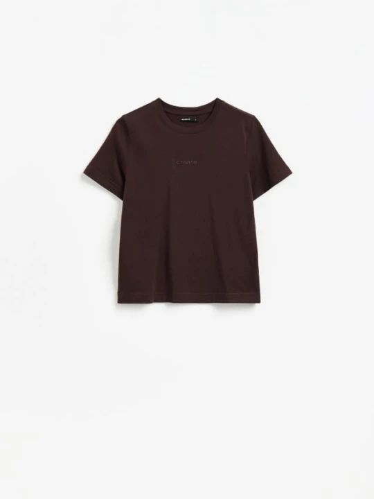 Zdjęcie produktu Reserved - T-shirt z nadrukiem - ciemnobrązowy