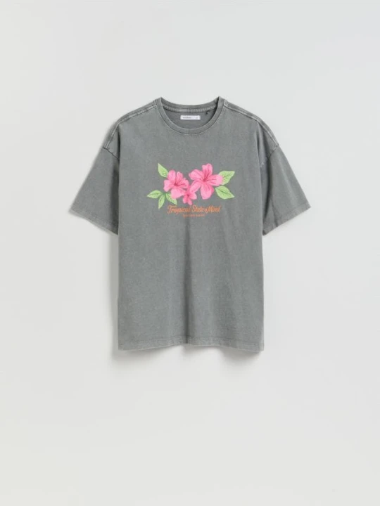 Zdjęcie produktu Reserved - T-shirt z nadrukiem - ciemnoszary