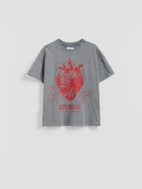 Zdjęcie produktu Reserved - T-shirt z nadrukiem - ciemnoszary