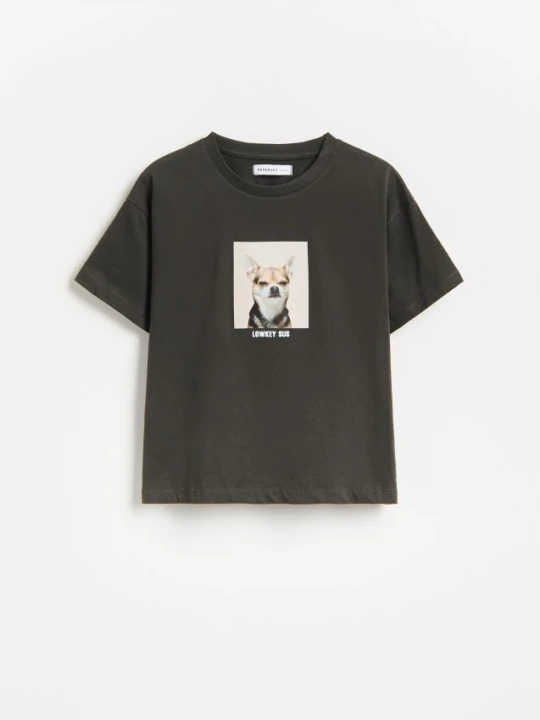 Zdjęcie produktu Reserved - T-shirt z nadrukiem - ciemnoszary