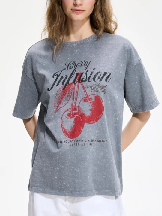 Zdjęcie produktu Reserved - T-shirt z nadrukiem - ciemnoszary