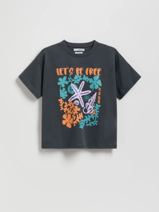 Zdjęcie produktu Reserved - T-shirt z nadrukiem - ciemnoszary