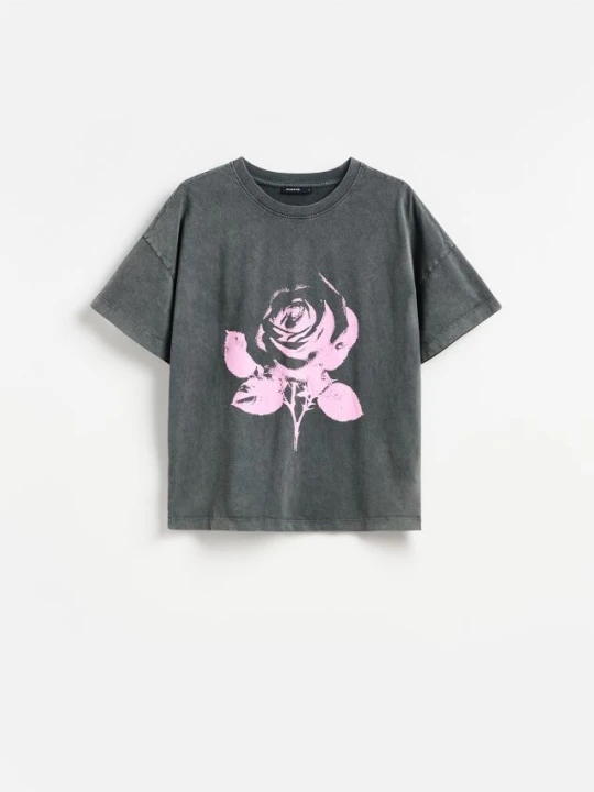 Zdjęcie produktu Reserved - T-shirt z nadrukiem - ciemnoszary