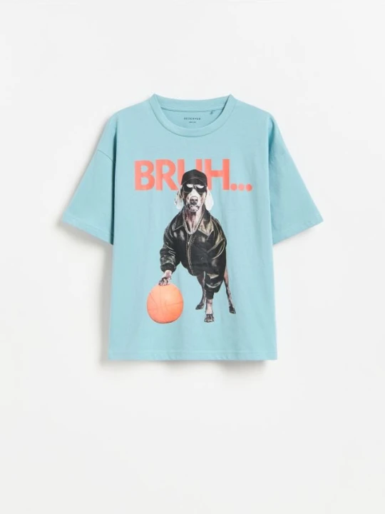 Zdjęcie produktu Reserved - T-shirt z nadrukiem - ciemny turkus