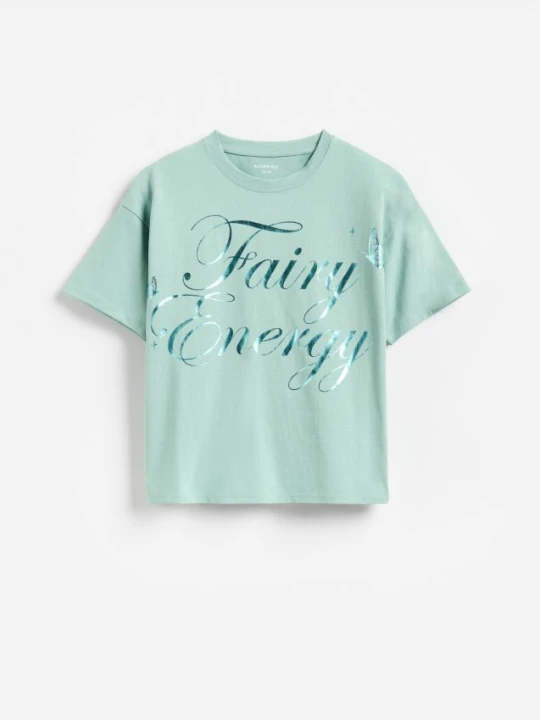Zdjęcie produktu Reserved - T-shirt z nadrukiem - ciemny turkus