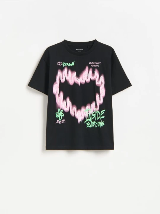 Zdjęcie produktu Reserved - T-shirt z nadrukiem - czarny
