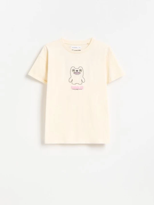 Zdjęcie produktu Reserved - T-shirt z nadrukiem Fuggler - beżowy