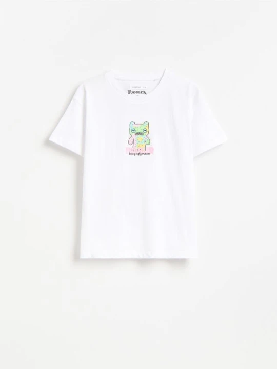 Zdjęcie produktu Reserved - T-shirt z nadrukiem Fuggler - złamana biel