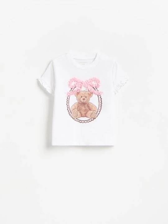 Zdjęcie produktu Reserved - T-shirt z nadrukiem i aplikacją - złamana biel