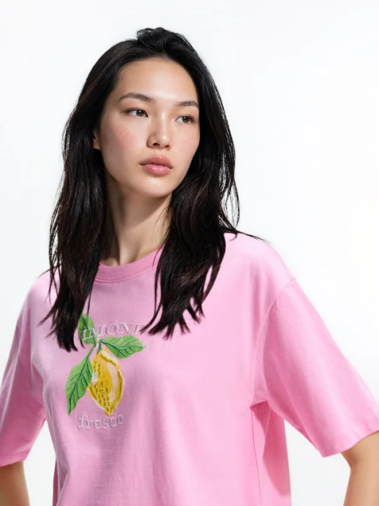 Zdjęcie produktu Reserved - T-shirt z nadrukiem i haftem - różowy