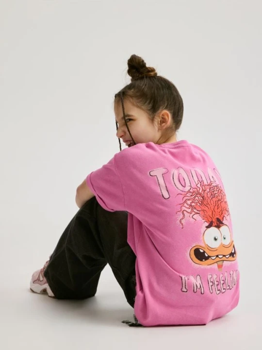 Zdjęcie produktu Reserved - T-shirt z nadrukiem Inside Out - fuksja