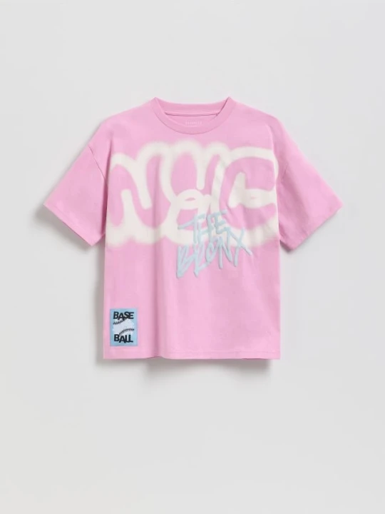 Zdjęcie produktu Reserved - T-shirt z nadrukiem - intensywny róż