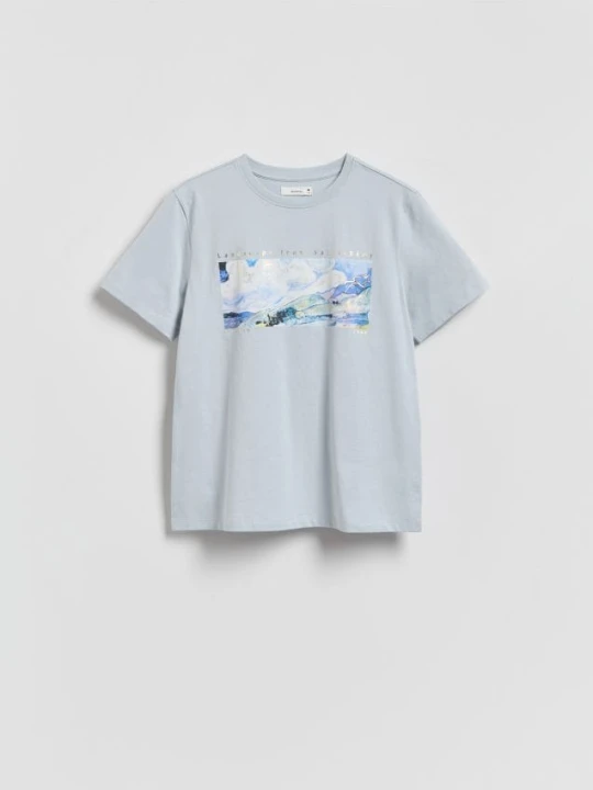 Zdjęcie produktu Reserved - T-shirt z nadrukiem - jasnoniebieski