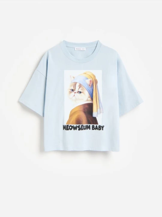 Zdjęcie produktu Reserved - T-shirt z nadrukiem - jasnoniebieski