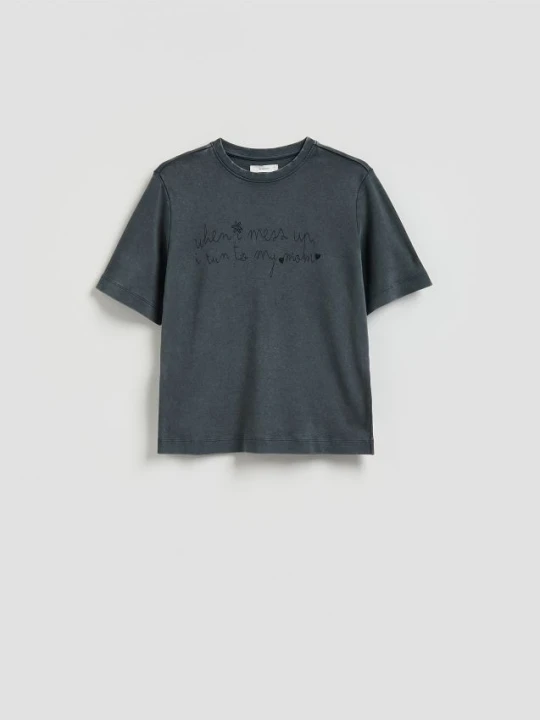 Zdjęcie produktu Reserved - T-shirt z nadrukiem - jasnoszary
