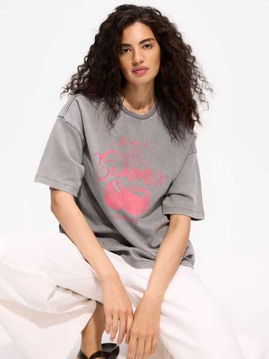 Zdjęcie produktu Reserved - T-shirt z nadrukiem - jasnoszary