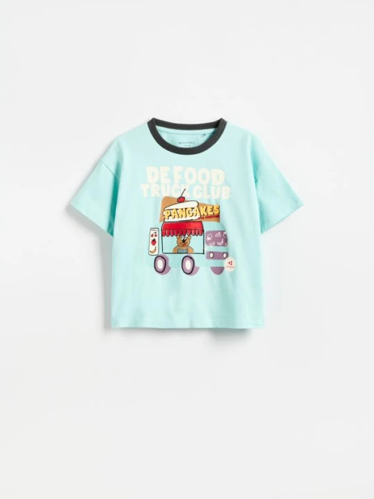 Zdjęcie produktu Reserved - T-shirt z nadrukiem - jasnoturkusowy