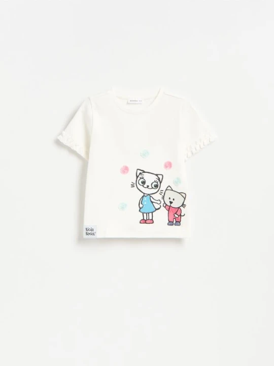 Zdjęcie produktu Reserved - T-shirt z nadrukiem Kicia Kocia - złamana biel