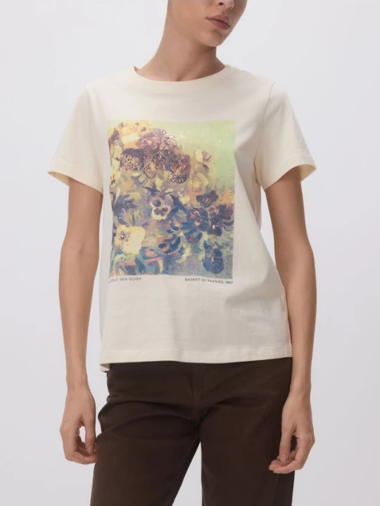 Zdjęcie produktu Reserved - T-shirt z nadrukiem - kremowy