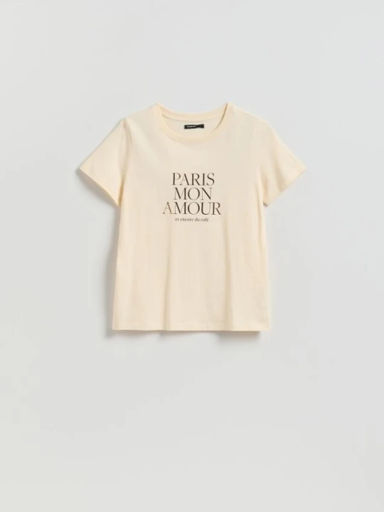 Zdjęcie produktu Reserved - T-shirt z nadrukiem - kremowy