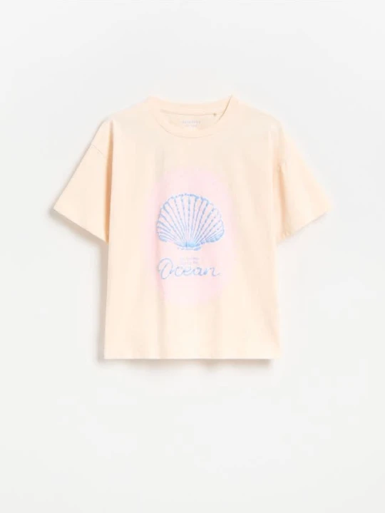 Zdjęcie produktu Reserved - T-shirt z nadrukiem - kremowy