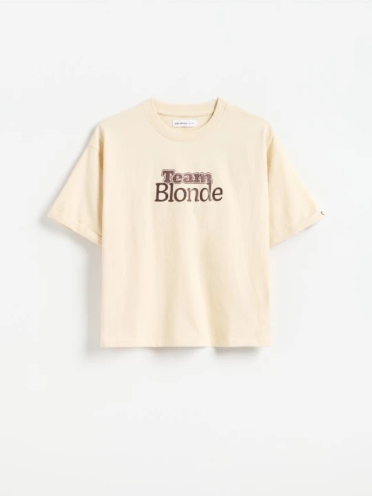 Zdjęcie produktu Reserved - T-shirt z nadrukiem - kremowy