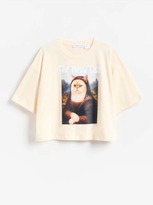 Zdjęcie produktu Reserved - T-shirt z nadrukiem - kremowy