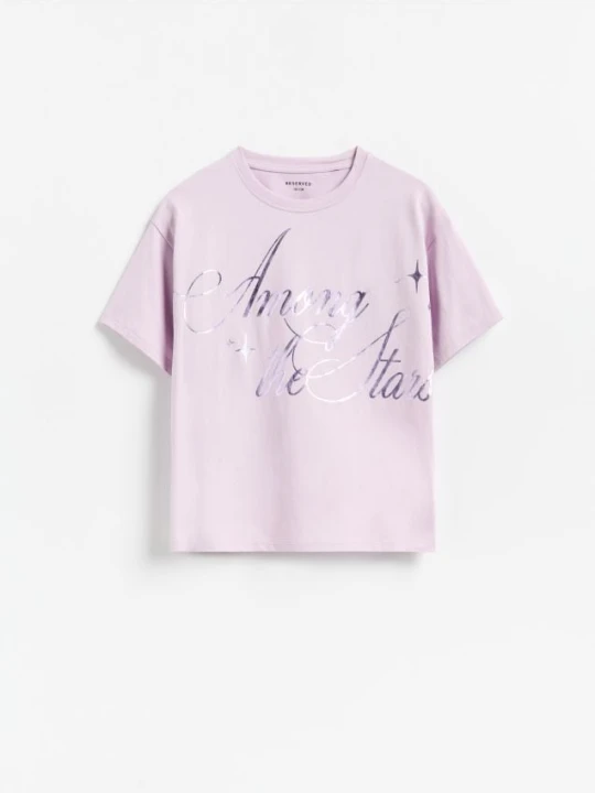 Zdjęcie produktu Reserved - T-shirt z nadrukiem - lawendowy