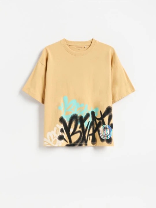 Zdjęcie produktu Reserved - T-shirt z nadrukiem - miedziany