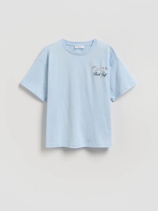 Zdjęcie produktu Reserved - T-shirt z nadrukiem na plecach - jasnoniebieski