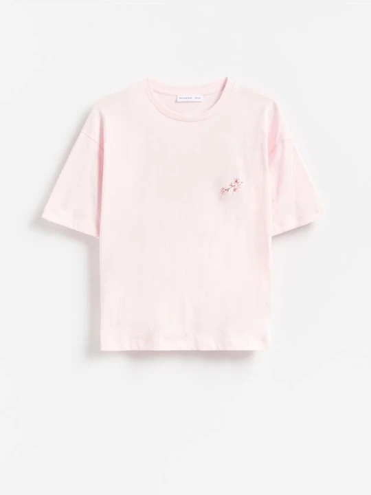 Zdjęcie produktu Reserved - T-shirt z nadrukiem na plecach - pastelowy róż