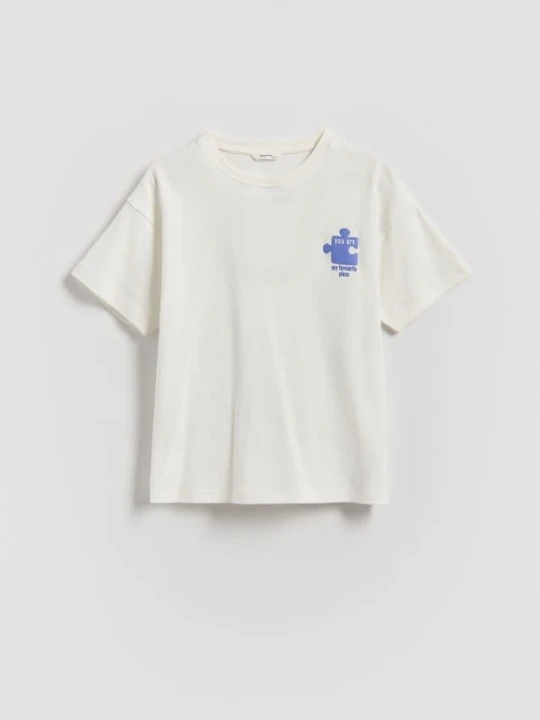 Zdjęcie produktu Reserved - T-shirt z nadrukiem na plecach - złamana biel