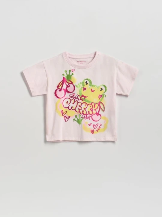 Zdjęcie produktu Reserved - T-shirt z nadrukiem - pastelowy róż