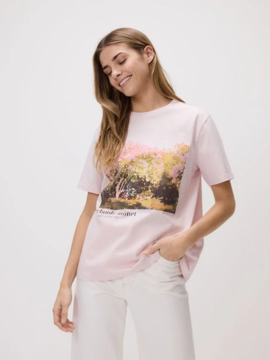 Zdjęcie produktu Reserved - T-shirt z nadrukiem - pastelowy róż