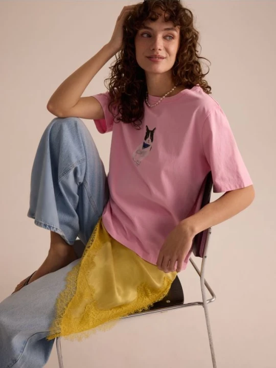 Zdjęcie produktu Reserved - T-shirt z nadrukiem - pastelowy róż