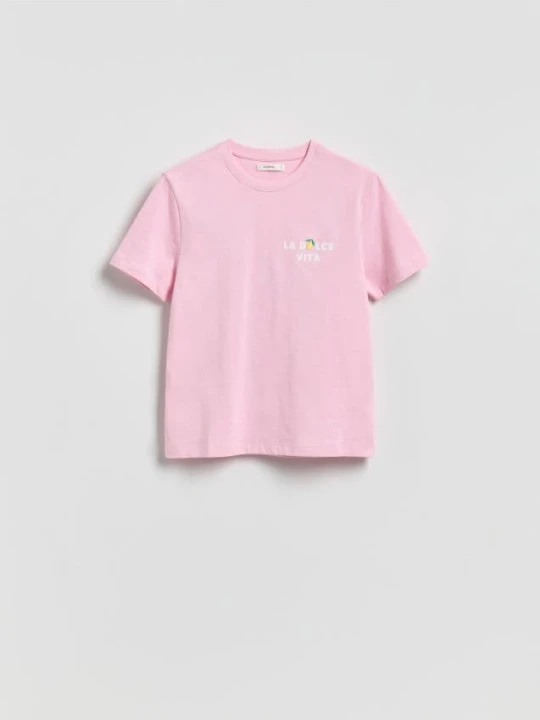 Zdjęcie produktu Reserved - T-shirt z nadrukiem - pastelowy róż