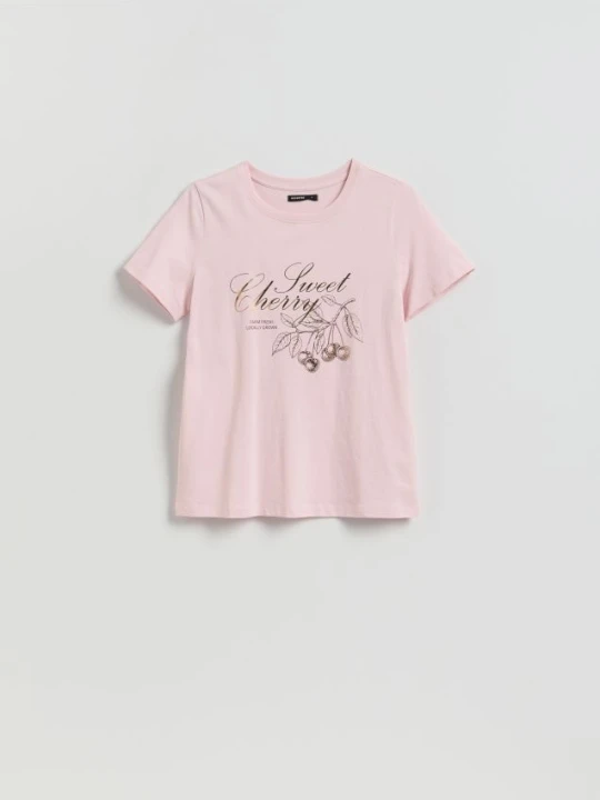 Zdjęcie produktu Reserved - T-shirt z nadrukiem - pastelowy róż