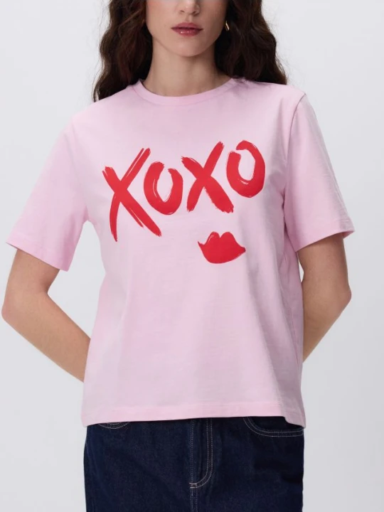 Zdjęcie produktu Reserved - T-shirt z nadrukiem - pastelowy róż