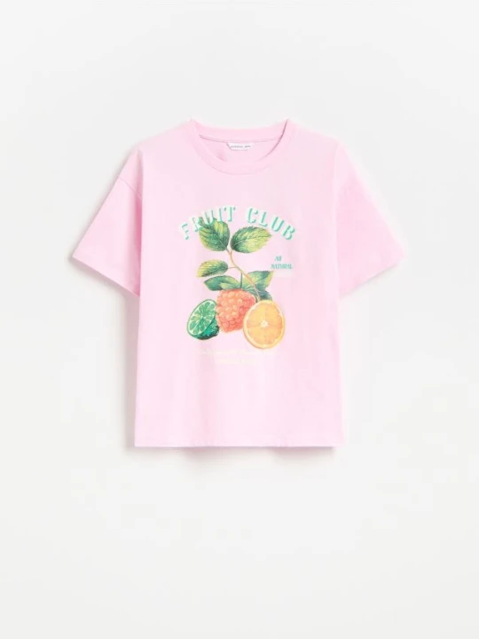 Zdjęcie produktu Reserved - T-shirt z nadrukiem - pastelowy róż