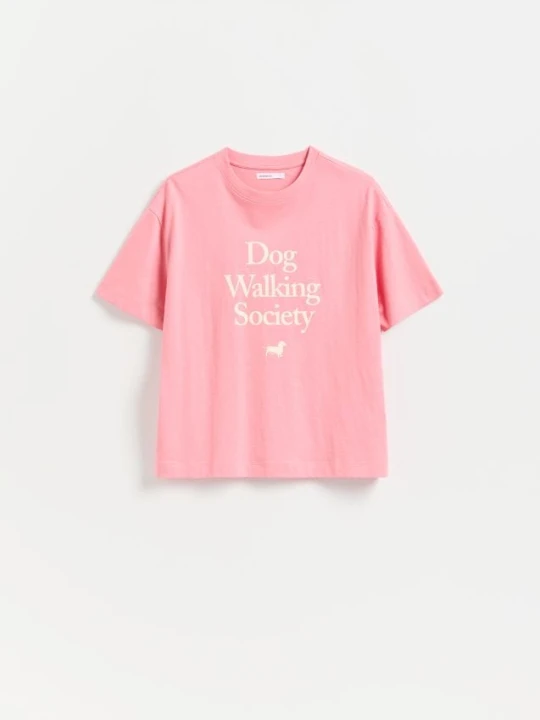 Zdjęcie produktu Reserved - T-shirt z nadrukiem - pastelowy róż
