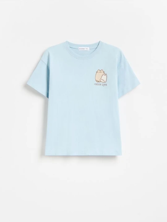 Zdjęcie produktu Reserved - T-shirt z nadrukiem Pusheen - jasnoniebieski