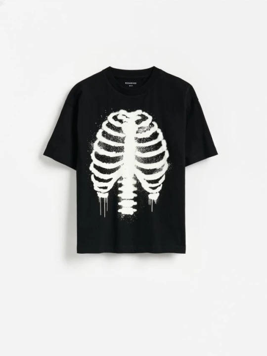 Zdjęcie produktu Reserved - T-shirt z nadrukiem świecącym w ciemności - czarny
