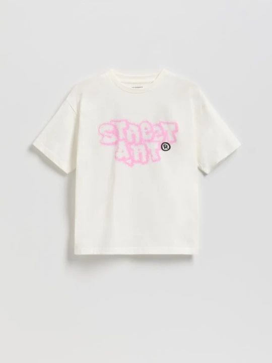 Zdjęcie produktu Reserved - T-shirt z nadrukiem - złamana biel