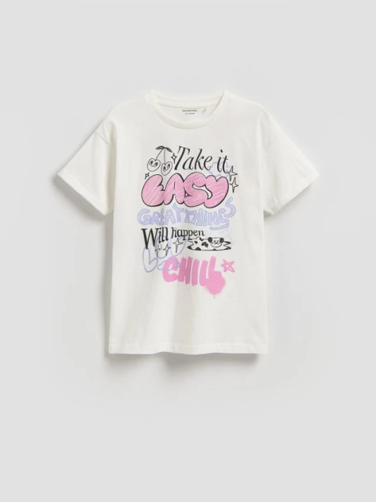 Zdjęcie produktu Reserved - T-shirt z nadrukiem - złamana biel