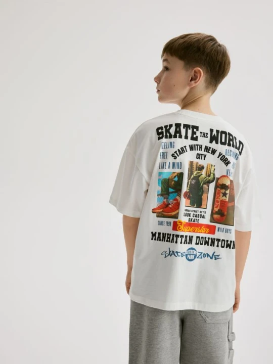 Zdjęcie produktu Reserved - T-shirt z nadrukiem - złamana biel