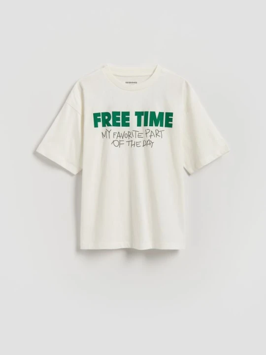 Zdjęcie produktu Reserved - T-shirt z nadrukiem - złamana biel