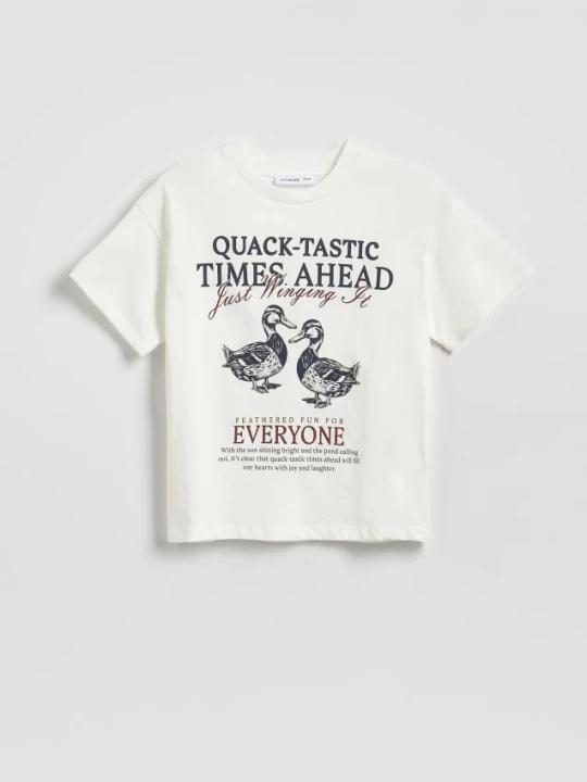 Zdjęcie produktu Reserved - T-shirt z nadrukiem - złamana biel