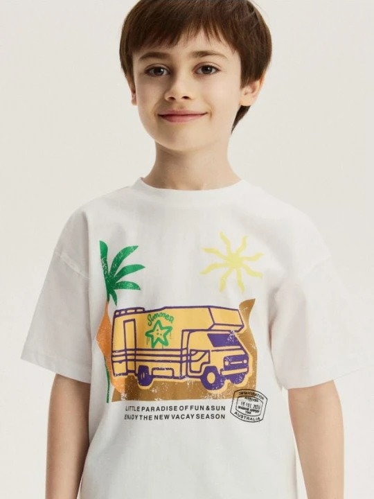 Zdjęcie produktu Reserved - T-shirt z nadrukiem - złamana biel