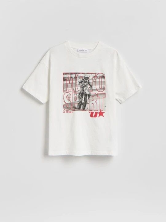 Zdjęcie produktu Reserved - T-shirt z nadrukiem - złamana biel